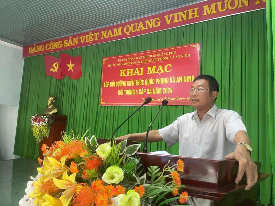 HỘI ĐỒNG GDQP VÀ AN NINH THỊ TRẤN QUẢNG PHÚ KHAI MẠC LỚP BỒI DƯỠNG KIẾN THỨC QUỐC PHÒNG VÀ AN NINH ĐỐI TƯỢNG 4 CẤP XÃ NĂM 2024.